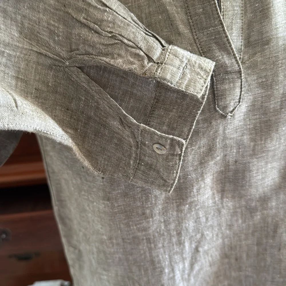 Artisan NY Khaki Green 100% Linen Dress Size Small - Picture 4 of 12